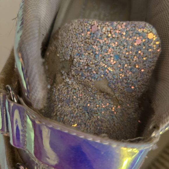 TUK White Glitter Creepers Sneakers 2 Velcro Straps Flat Platform Soles Size 10 - Picture 6 of 17